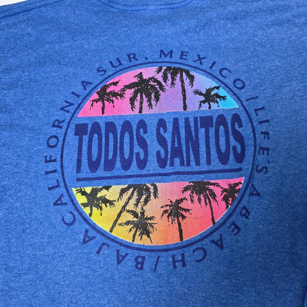 Yazbek Todos Santos Mexico Long Sleeve Tee Men Size M Blue Heather Graphic Shirt